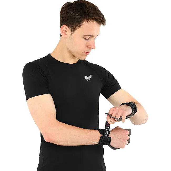 Гимнастические накладки перчатки для турника 3 HOLE CARBON HAND GRIPS EZOUS D-15 2шт (Черный)
