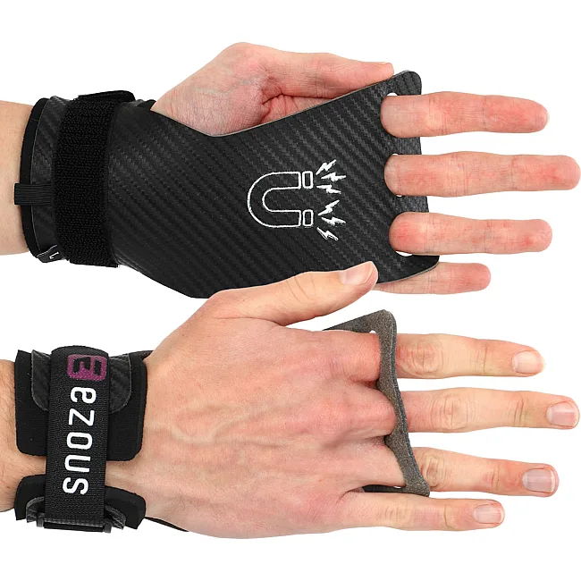 Гимнастические накладки перчатки для турника 3 HOLE CARBON HAND GRIPS EZOUS D-15 2шт (Черный)