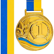 Медаль спортивна зі стрічкою SP-SPORT UKRAINE з українською символікою C-6826 (Золотий)