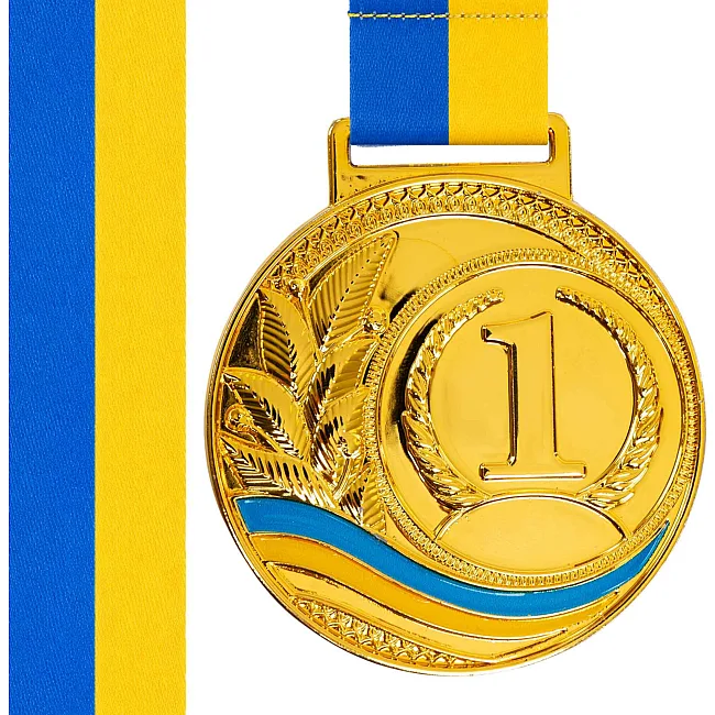 Медаль спортивная с лентой SP-SPORT UKRAINE с украинской символикой C-6826 (Золотой)