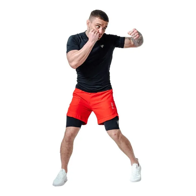 Компрессионные шорты для ММА RDX MMA T16 2-в-1 RED/BLACK
