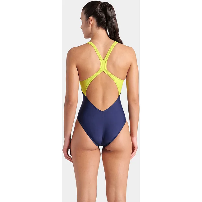 Купальник закрытый для женщин Arena BREATH SWIMSUIT V BACK LB черный, желтый, зеленый, синий