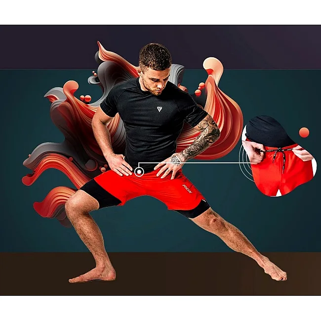Компрессионные шорты для ММА RDX MMA T16 2-в-1 RED/BLACK