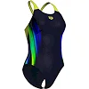 Купальник закрытый для женщин Arena BREATH SWIMSUIT V BACK LB черный, желтый, зеленый, синий