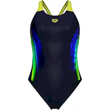 Купальник закрытый для женщин Arena BREATH SWIMSUIT V BACK LB черный, желтый, зеленый, синий