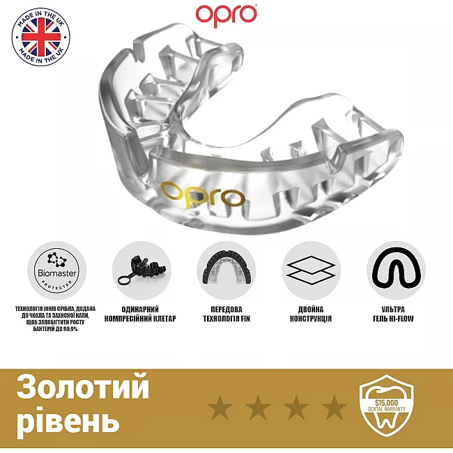Капа для бокса OPRO Gold взрослая (возраст 11+) Clear (art.102504015)