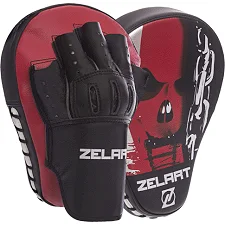 Лапа боксерская изогнутая тренировочная PU ZELART BO-1317 25x19x4см 2штуки (Черный-красный)