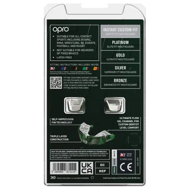 Капа для бокса OPRO Instant Custom-Fit UFC Green Silver
