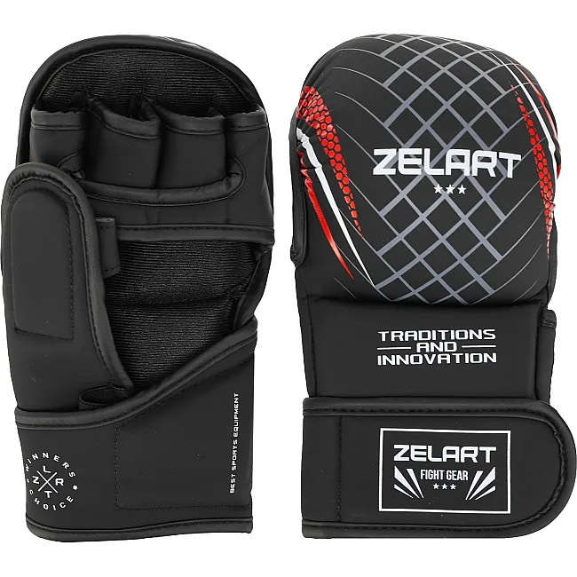 Рукавички Краби спарингові для MMA ZELART BO-7643 (Чорний-червоний)
