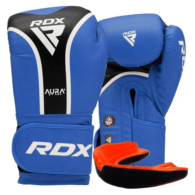 Боксерские перчатки RDX AURA PLUS T-17 Blue/Black (капа в комплекте)