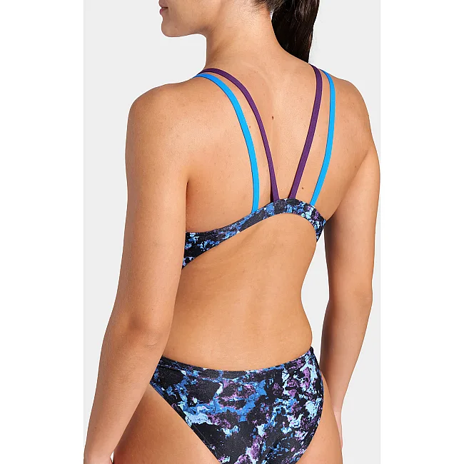 Купальник закрытый для женщин Arena ROCKIN SWIMSUIT SWIM TECH MULT черный, синий, фиолетовый