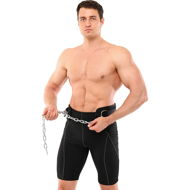 Пояс атлетический для отягощения текстильный с цепью и карабином EZOUS DIP BELT N-02 спинка-16см