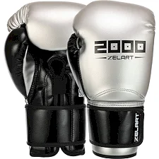 Перчатки для бокса композитная кожа ZELART BO-3897 10-16унций (Серебряный-черный)