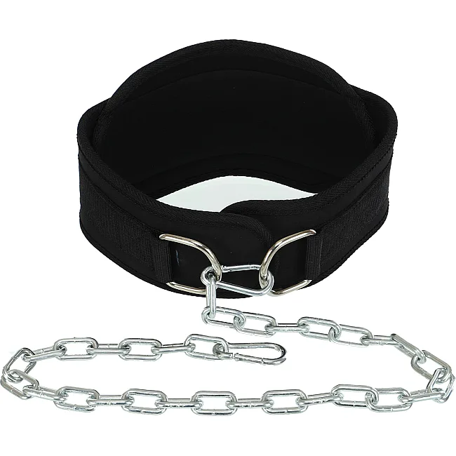 Пояс атлетический для отягощения текстильный с цепью и карабином EZOUS DIP BELT N-02 спинка-16см