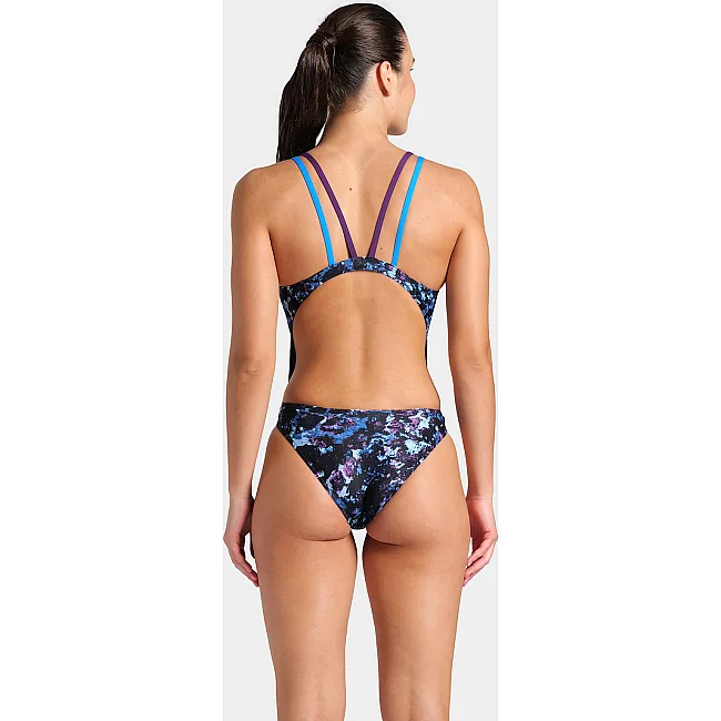 Купальник закрытый для женщин Arena ROCKIN SWIMSUIT SWIM TECH MULT черный, синий, фиолетовый