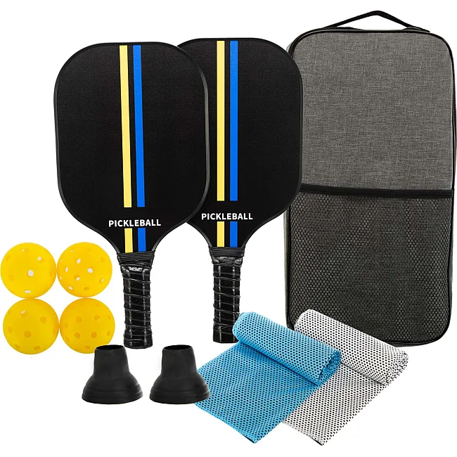 Набір для піклболу SP-SPORT
 PICKLEBALL MT-8730 2 ракетки 4 м'ячі рушник з чохлом (Чорний-жовтий-блакитний)