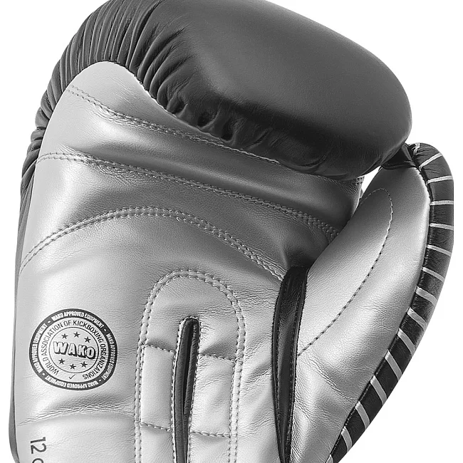 Перчатки для кикбоксинга с лицензией WAKO (черный-серебро) ADIDAS adiKBWKF200