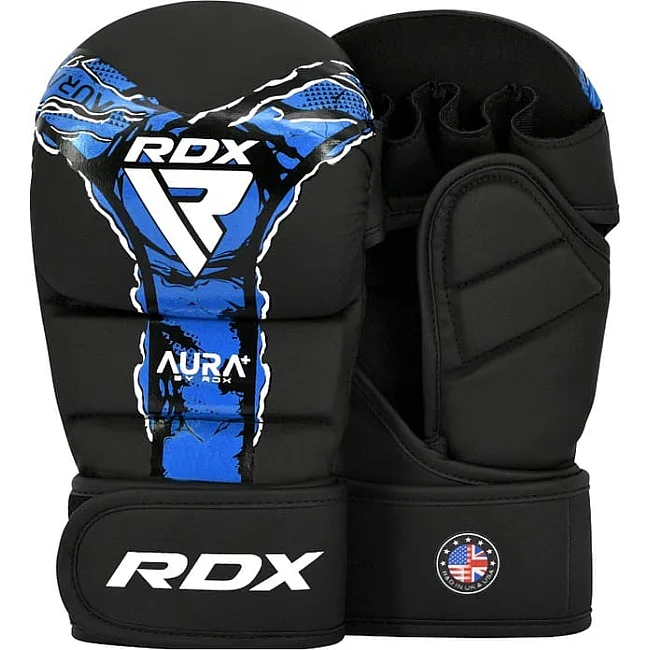 Тренувальні рукавиці RDX GRAPPLING GLOVES SHOOTER NEW AURA F17 чорний, синій