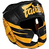 Тренировочный шлем для бокса кожа FAIRTEX BO-0614 (Черный-желтый)