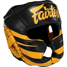 Тренировочный шлем для бокса кожа FAIRTEX BO-0614 (Черный-желтый)