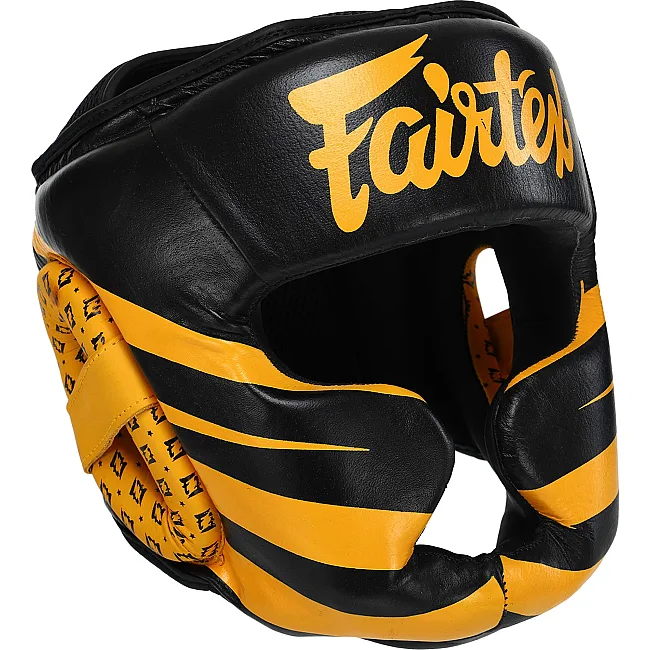 Тренировочный шлем для бокса кожа FAIRTEX BO-0614 (Черный-желтый)