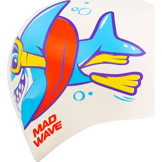 Шапочка для бассейна силиконовая для взрослых MADWAVE Baby shark M057432 (Белый)