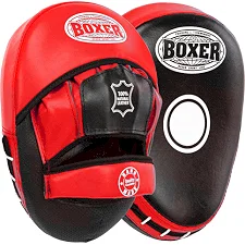 Лапа боксерская изогнутая тренировочная кожа BOXER 2012-01 элит 23х19х4,5см 2штуки (Черный-красный)