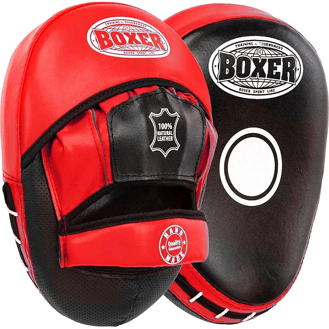 Лапа боксерська вигнута тренувальна шкіра BOXER 2012-01 еліт 23х19х4, 5см 2штуки (Чорний-червоний)