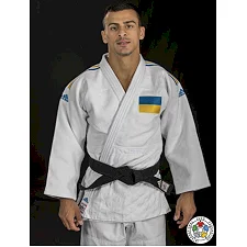 Кимоно для дзюдо Adidas Champion 2 SlimFit с лицензией IJF (белый/сине-желтые полосы, J-IJFS-SMU)
