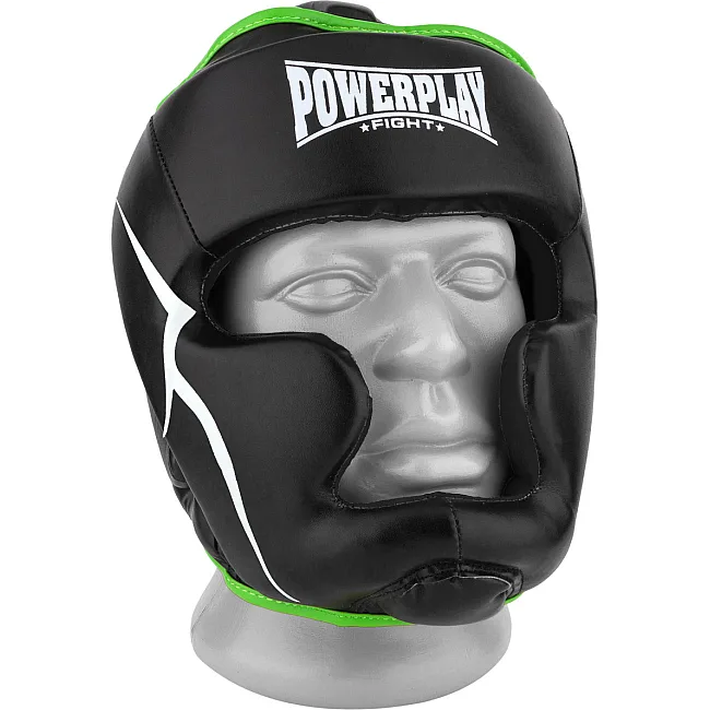 Тренировочный шлем для бокса POWERPLAY 3100 PU Черно-зеленый