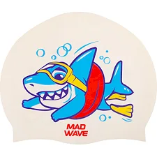 Шапочка для бассейна силиконовая для взрослых MADWAVE Baby shark M057432 (Белый)