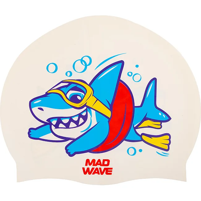 Шапочка для бассейна силиконовая для взрослых MADWAVE Baby shark M057432 (Белый)