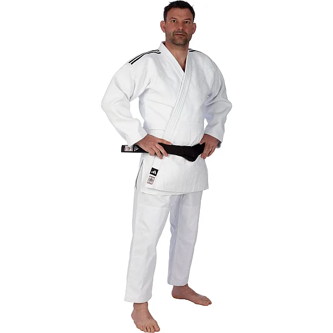 Кімоно для дзюдо Adidas Champion III з ліцензією IJF (білий/чорні смуги) J-IJF-2