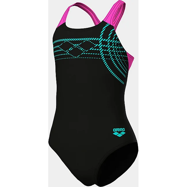 Купальник закрытый для девочек Arena SUNRISE SWIMSUIT SWIM PRO BACK черный, бирюзовый, розовый (для детей) 11