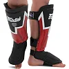 Защитные накладки на ноги Муай Тай, ММА, Кикбоксинг кожаная FAIRTEX BO-9486 (Черный-оранжевый)