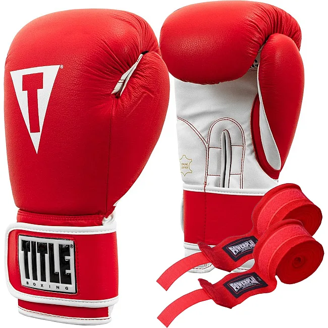 Боксерские перчатки TITLE Boxing Pro Style Leather Gloves3.0 Red/White (бинты 4м. в комплекте)