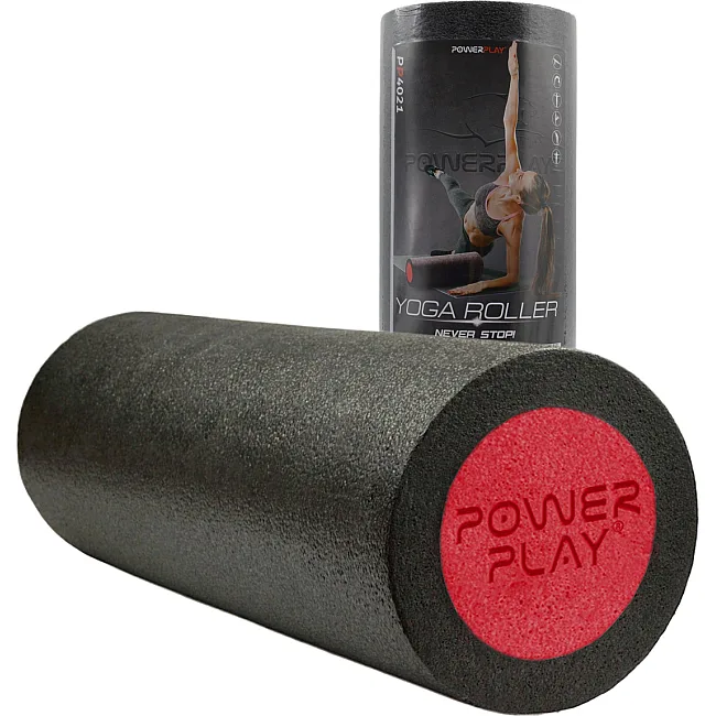 Массажный ролик (роллер) гладкий PowerPlay 4021 Fitness Roller Черно-красный (30x15см.)