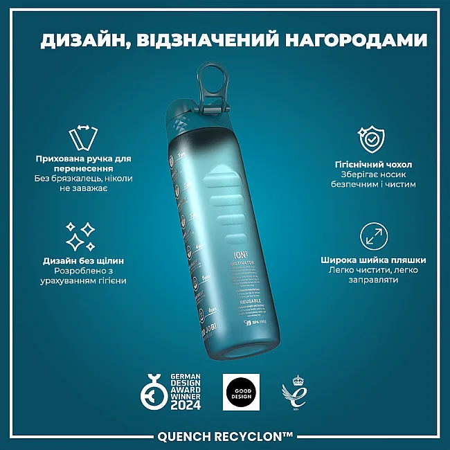 Бутылка для воды ION8 1000мл. BPA Free, Times To Drink, (ЭКО бутылка) BPA Free, Teal &amp; Blue