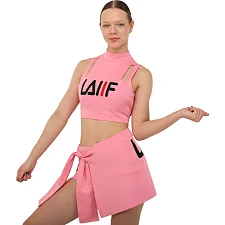 Костюм для чирлідингу кроп-топ з коміром-стійкою та плісована міні-спідниця-шорти SP-SPORT CO-9106 (Рожевий)