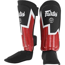 Защитные накладки на ноги Муай Тай, ММА, Кикбоксинг кожаная FAIRTEX BO-9486 (Черный-красный)