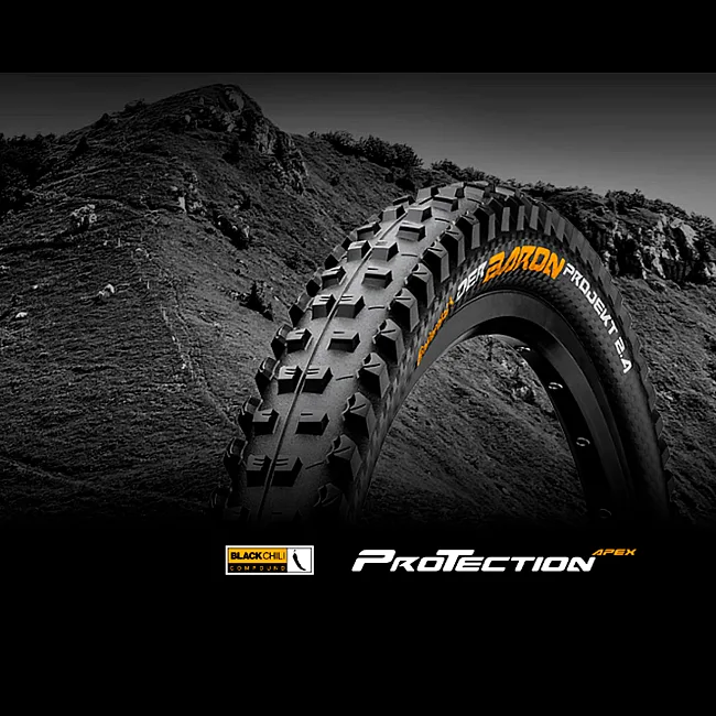 Велопокришка безкамерна CONTINENTAL Der Baron Projekt, 27.5"x2.40, 60-584, чорна, складана, BlackChili, ProTection Apex, Skin, 950гр.