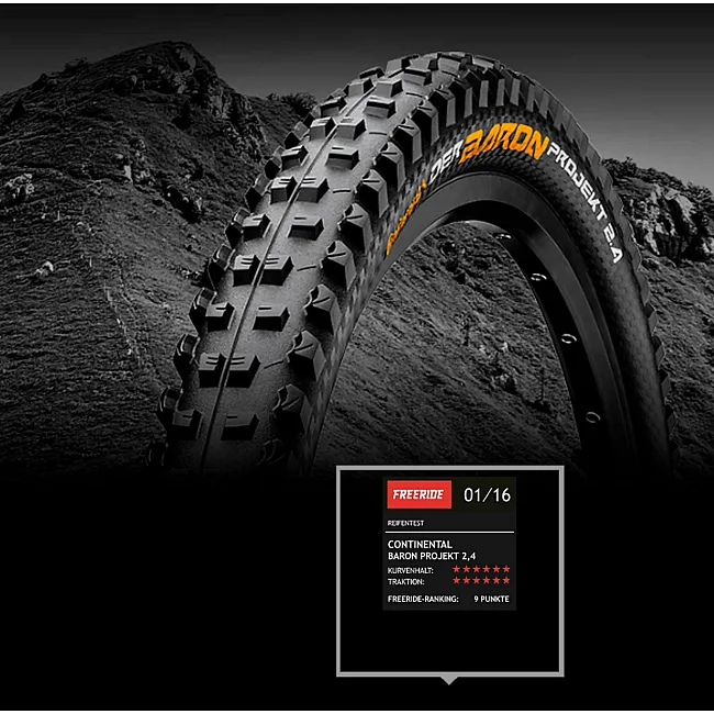 Велопокришка безкамерна CONTINENTAL Der Baron Projekt, 27.5"x2.40, 60-584, чорна, складана, BlackChili, ProTection Apex, Skin, 950гр.