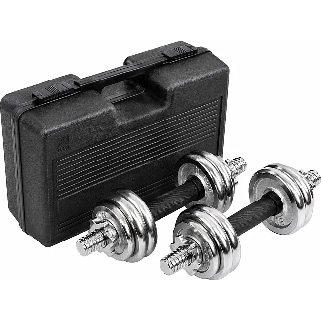 Разборные гантели стальные хромированные в пластиковом кейсе MDbuddy TA-7056-15 (Хром)