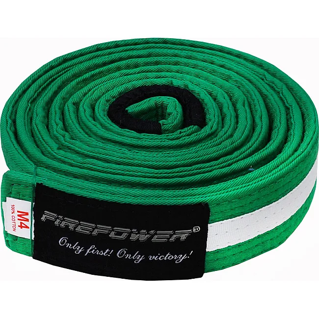 Пояс детский для Бразильского Джиу-Джитсу Firepower Classic Light Зеленый с белой полоской