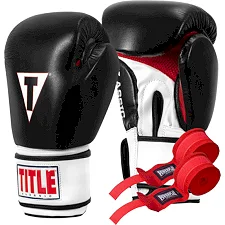 Боксерские перчатки TITLE Classic Leather 2.0 Black/White/Red (бинты 4м. в комплекте)