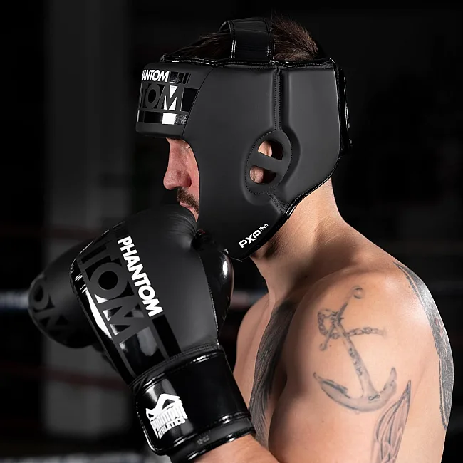Шлем для бокса PHANTOM APEX Open Face Head Protection Black (капа в подарок)
