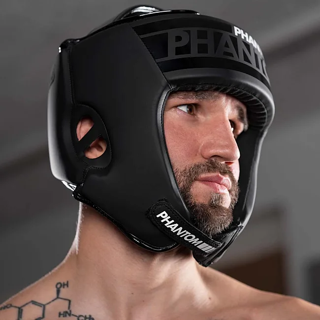 Шлем для бокса PHANTOM APEX Open Face Head Protection Black (капа в подарок)