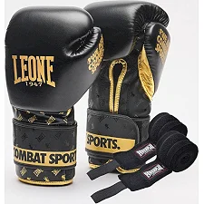 Боксерские перчатки Leone GN220 DNA Black (бинты 4м. в комплекте)