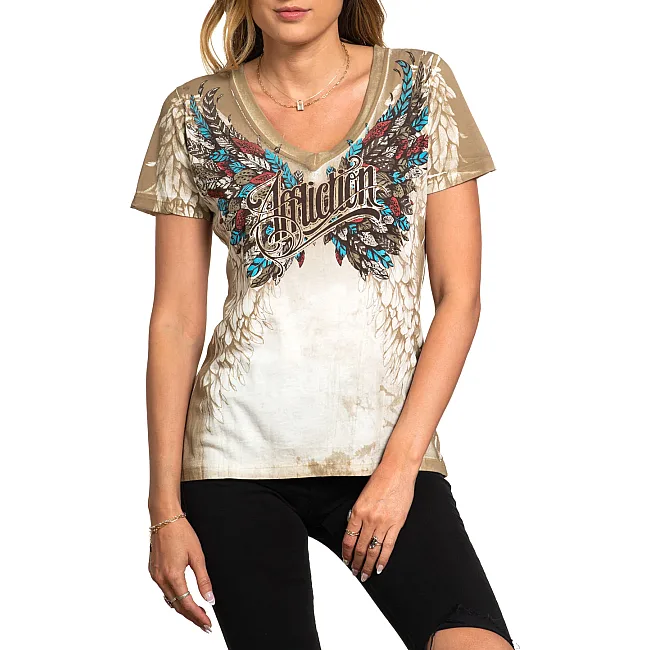 Футболка женская AFFLICTION Featherlight V-Neck Vintage White