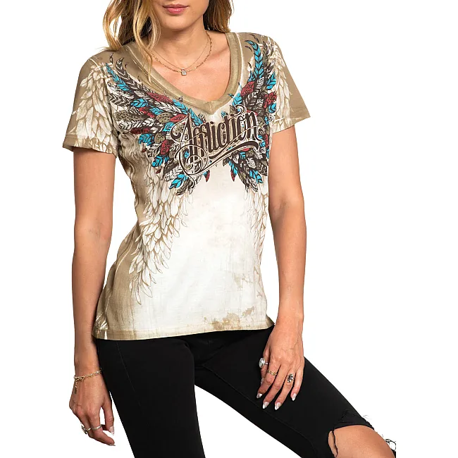 Футболка женская AFFLICTION Featherlight V-Neck Vintage White
